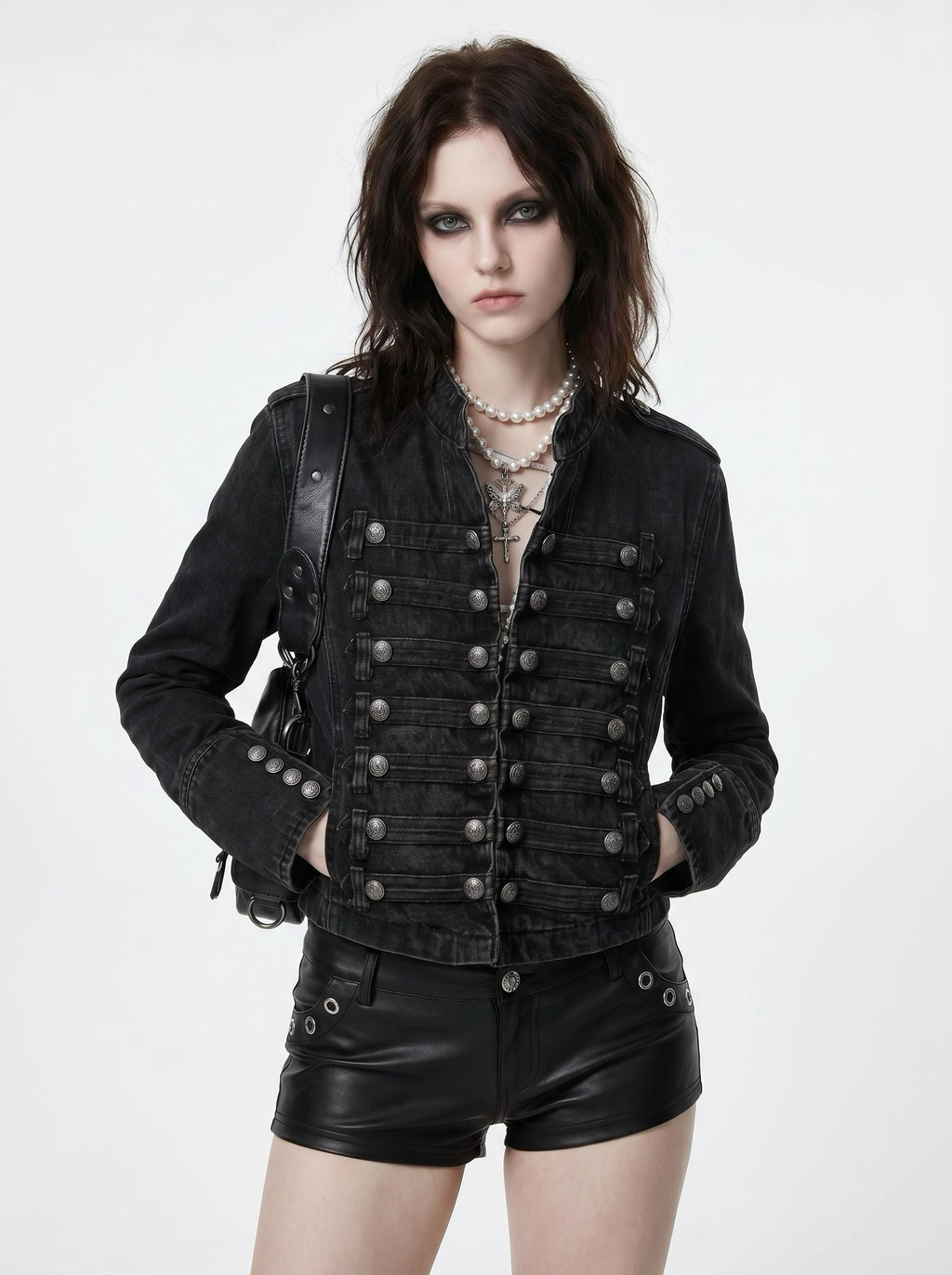 Grunge Military Button Detail Crop Jacket