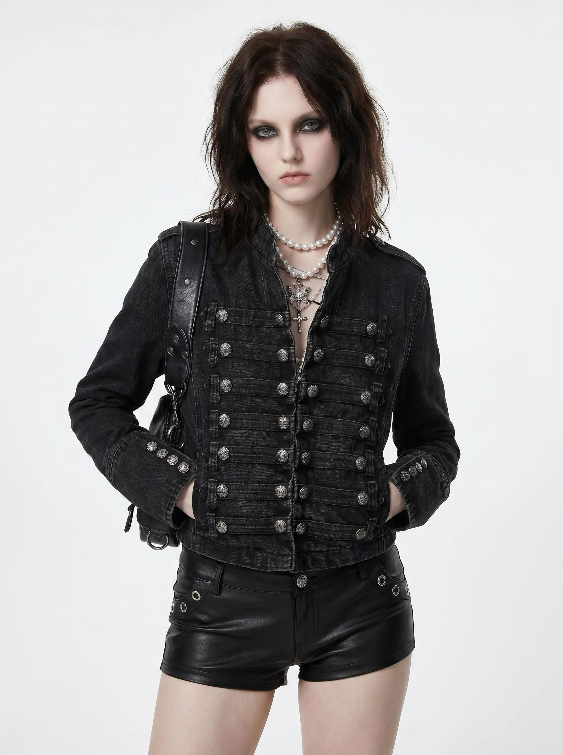 Grunge Military Button Detail Crop Jacket