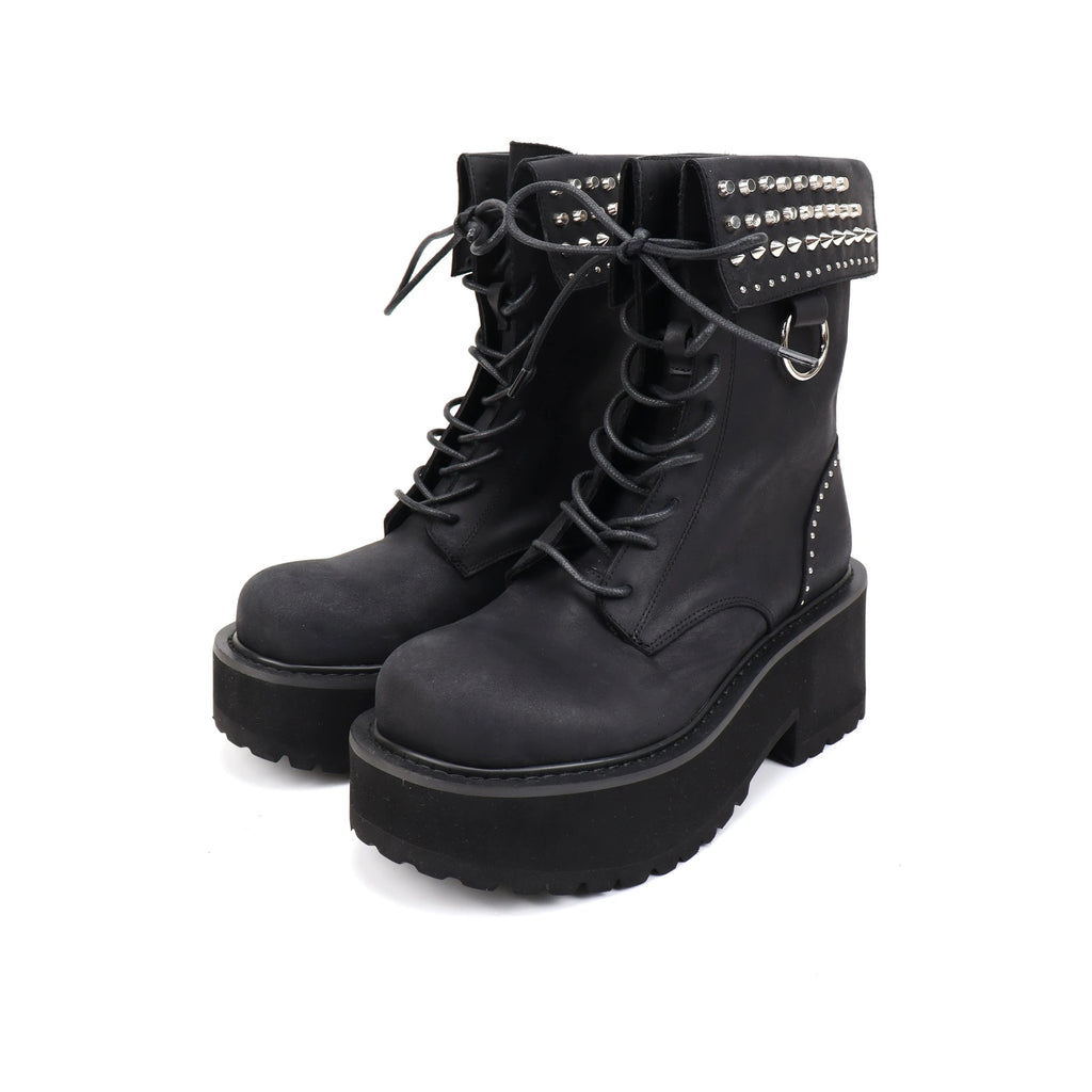 Black Studded Platform Combat Boots | Lace-Up Ankle Boots