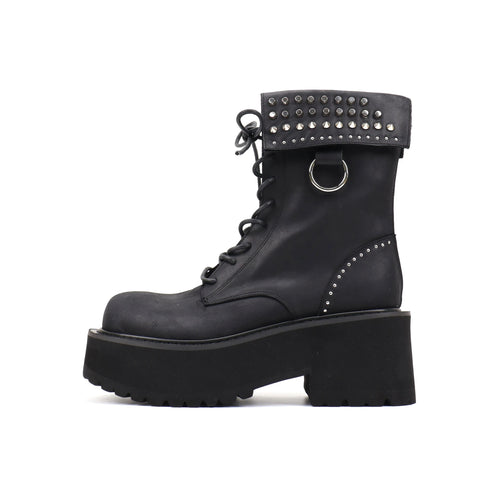 Black Studded Platform Combat Boots | Lace-Up Ankle Boots