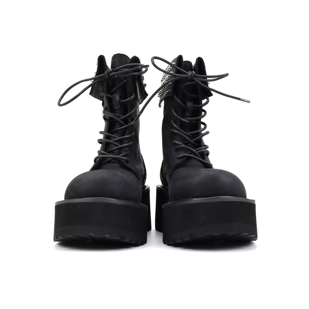 Black Studded Platform Combat Boots | Lace-Up Ankle Boots
