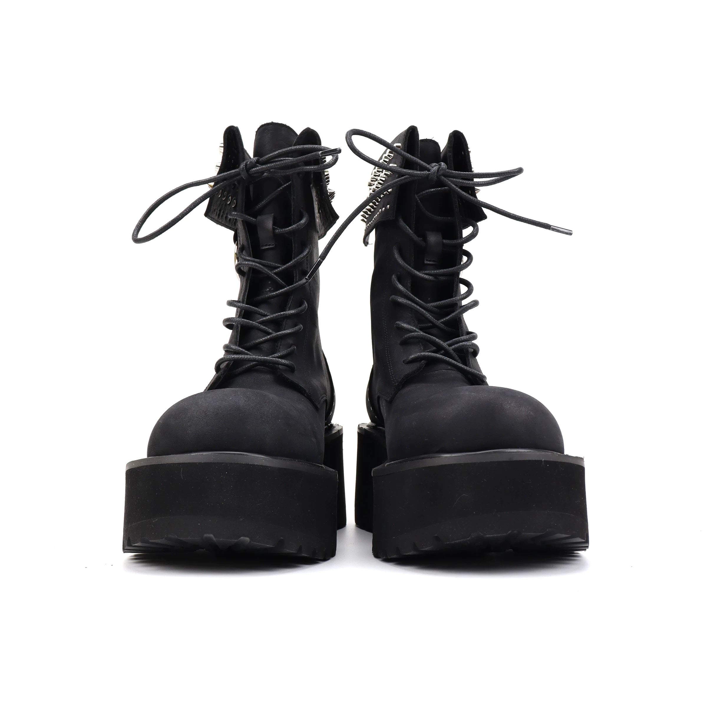 Black Studded Platform Combat Boots | Lace-Up Ankle Boots