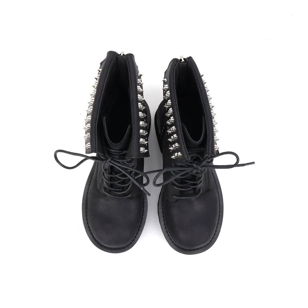 Black Studded Platform Combat Boots | Lace-Up Ankle Boots
