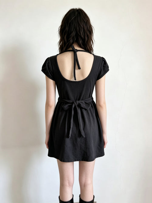 Black Abstract Grunge Print Mini T-Shirt Dress